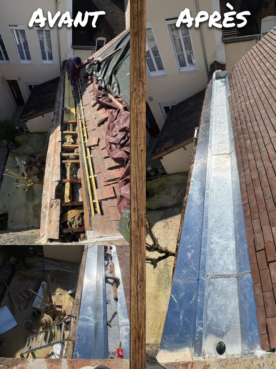 Réfection complète d'un chéneau encaissé avec étanchéité zinc